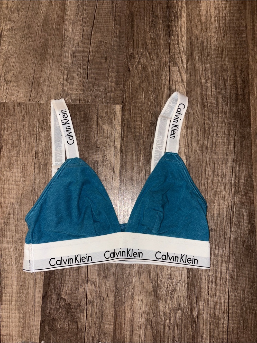 Calvin Klein Blue Triangle Bralette with White Logo Band